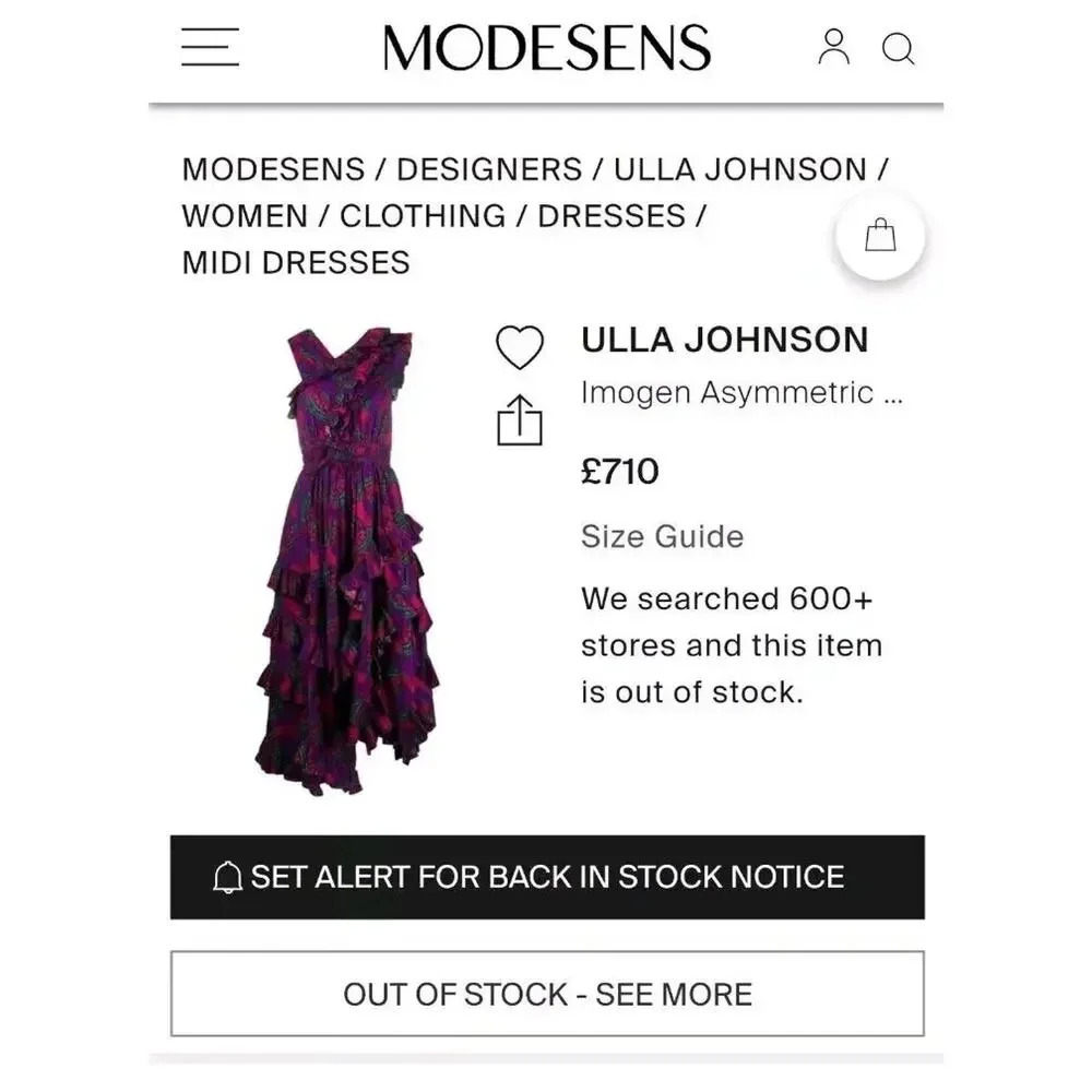 NWT Ulla Johnson IMOGEN Purple Print Ruffle Asymmetrical Midi Dress Size… - Picture 5 of 16